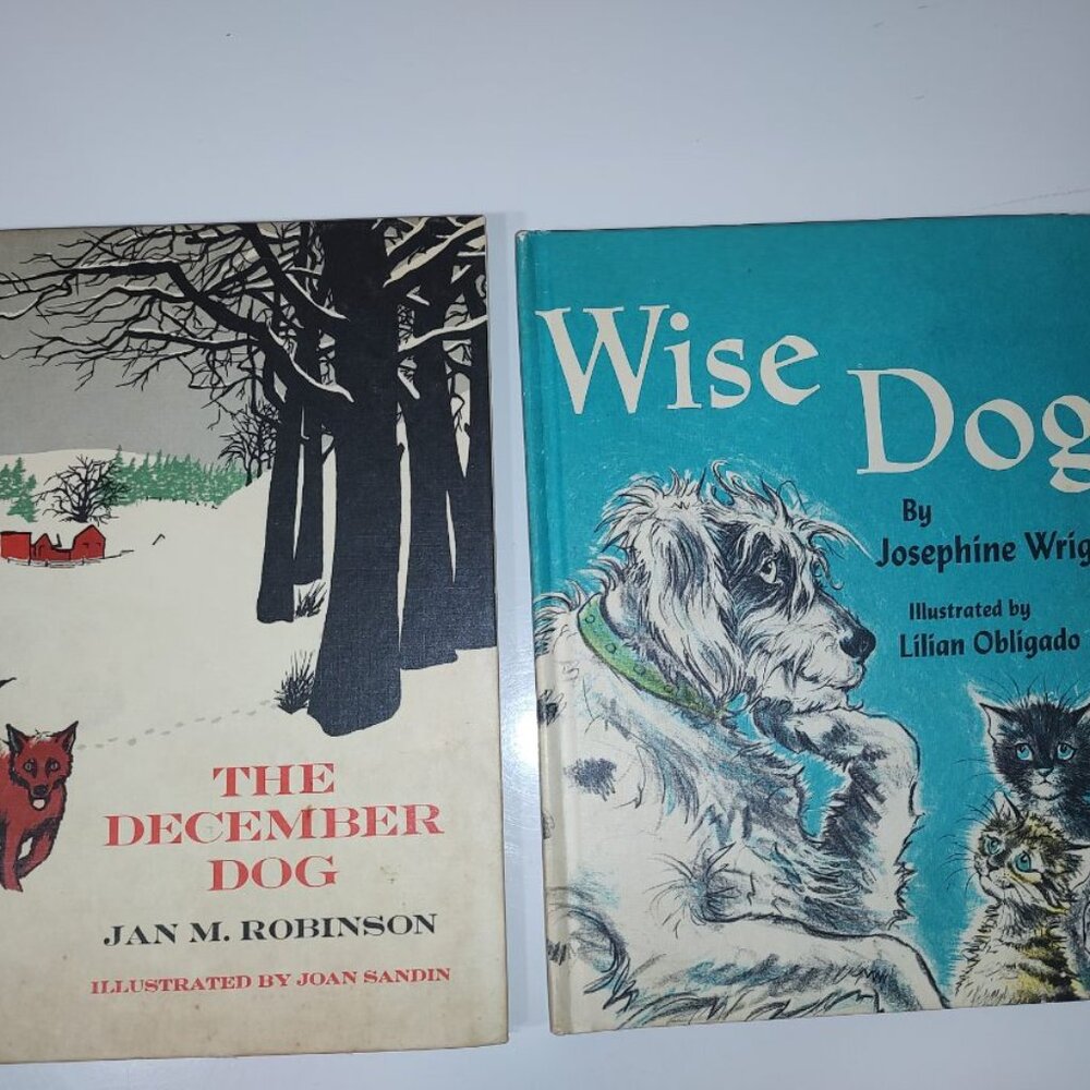 2 HC Weekly Reader KIds Books: "Wise Dog" & "The December Dog"-Fair/Poor